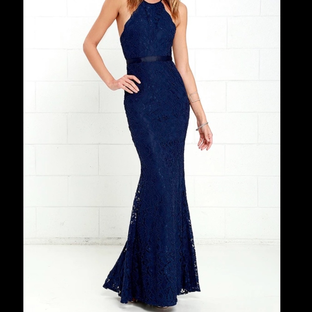 Lulus Navy Blue Lace Maxi Dress